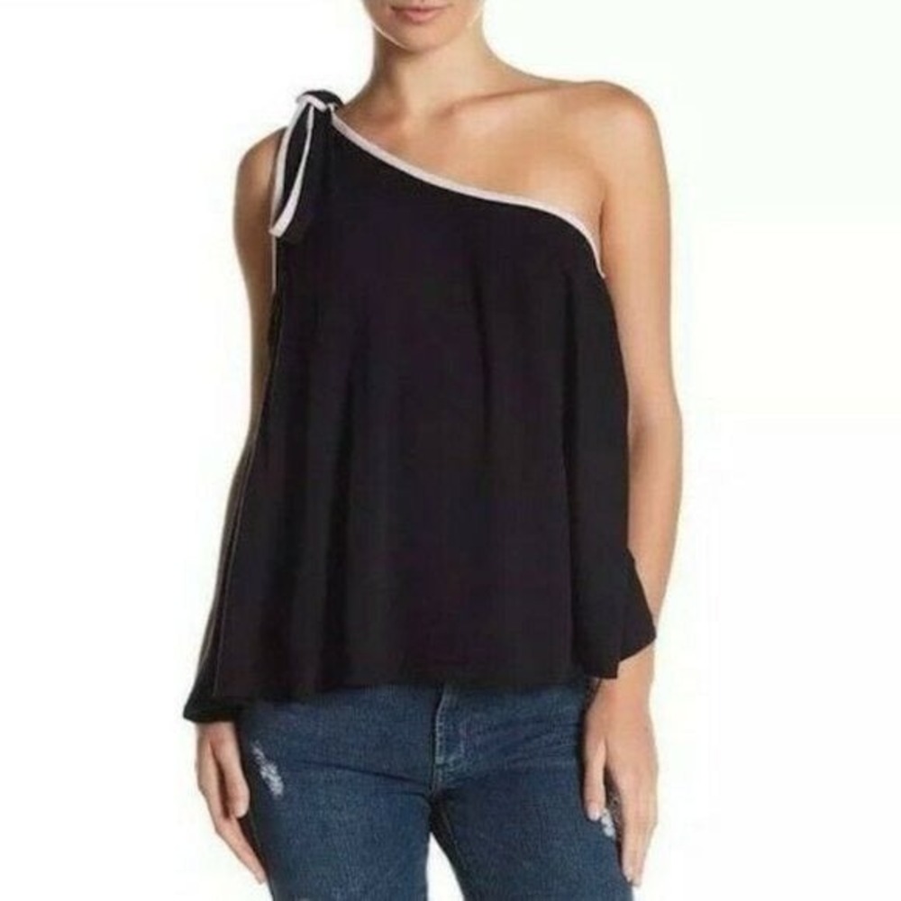 Free People You're the One Top‎ One Shoulder Knit Crop Black